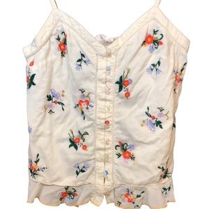 Anthrapologie Floral Embroidery Tank Top